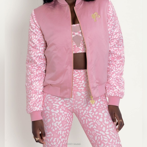 Blackmilk | Barbie Shiny Bomber Jacket | Pink, Gold - Picture 2 of 3